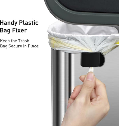 EKO Aria Brushed Stainless Steel Step Kitchen Trash Can Semi-Round 45L