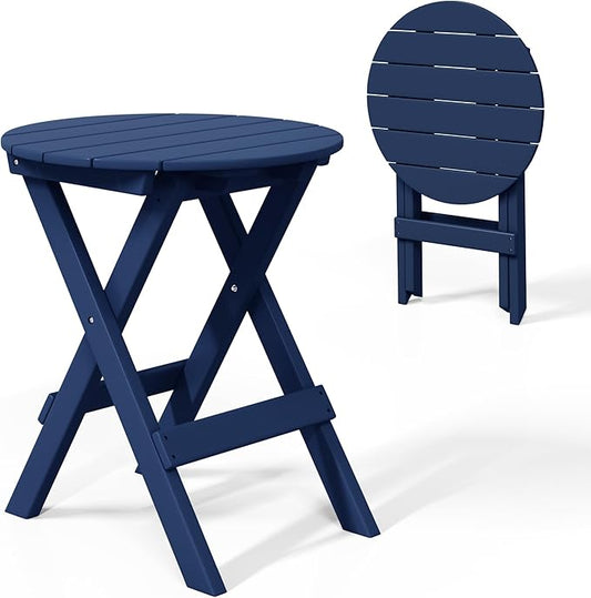 Costaelm Paradise HDPE Outdoor 24.5 Inch Round Portable Folding Patio Dining Table, Navy Blue