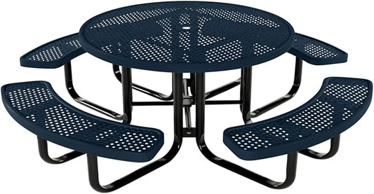 COATEDOUTDOORFURNITURE Heavy-Duty Portable Outdoor Kids Table with Umbrella Hole, Punched Steel Kids Picnic Table, Commercial-Grade, Made in America (46 in, Round, Childrens, Dark Blue)