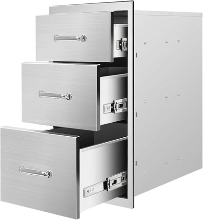 Outdoor Kitchen Drawers 20"Wx27"Hx23"D Flush Mount Access 3-Drawer BBQ Stainless Steel Drawers with Handle for Outdoor Kitchen Island or Grill Station