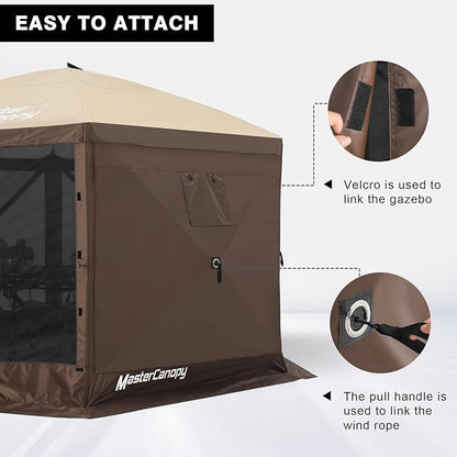 MASTERCANOPY Wind Screen Side Panel with Window for 10x10 Escape Screen Shelter Canopy Tent - Weatherproof, UV Resistant Sun Shade Attachment Accessory (Coffee Brown, 1 Pack)