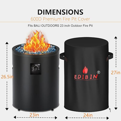 Fire Pit Cover for Bali Outdoors 23 Inch Cylinder Firepit,24" D X 27" H Waterproof Cover Compatible with Bali Outdoors 23 inch Outdoor Fire Pit Round