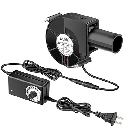 97mm x 33mm BBQ Blower Fan 12V with 120V – 240V AC Plug Variable Speed Controller Centrifugal for Outdoor Barbecues Fire Bellow, Camping Cooking, Wood Stove, Charcoal Starter