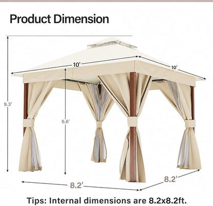 10'x10' Outdoor Gazebo, Wood Grain Frame Heavy Duty Patio Canopy Tent Shelter - Image 2
