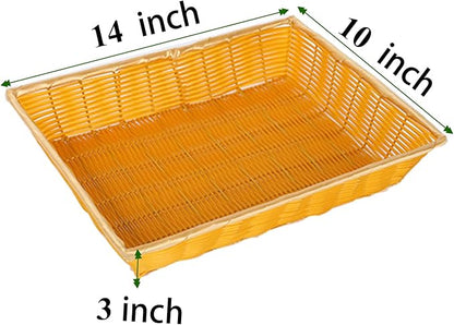 6 Pack Woven Bread Baskets, Stackable Imitation Rattan Wicker Fruit Baskets,Rectangle Wicker Basket for Fruit, Bread, Vegetable, Restaurant, Outdoor, 14x10x3 Inch