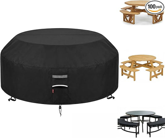 Waterproof Octagon Picnic Table Cover, Fits 90 Inch Outdoor Patio Table Cover for 8-Sided Tables, Heavy Duty 420D Outdoor Furniture Cover, 90.5"D x 25"H