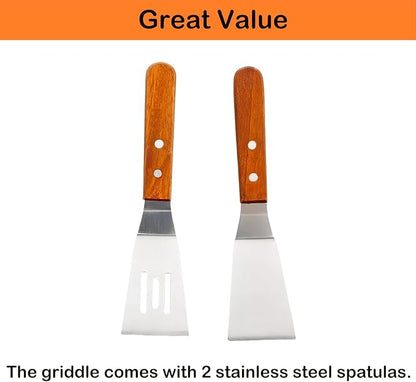 Universal Stainless Steel Griddle Flat Top Plate Grill-Top Griddle Pan with Even Heating Cross Bracing for BBQ Charcoal/Gas Grills, Camping, Tailgating, and Parties (17"*13")