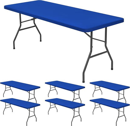 6 Pack Stretch Fabric Table Top Cap Cover, fits 6' Tables, Spandex Table Covers Washable Elastic Rectangle Tablecloth Protector for Indoor Outdoor Party Picnic Wedding, Royal Blue, 30" W x 72" L