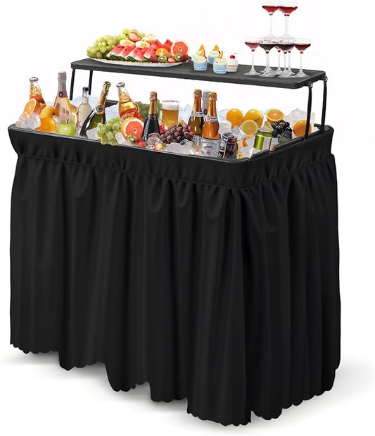 VINGLI Portable Cooler Table with Extra Storage Shelf, Alloy Steel, Black, Picetable Model