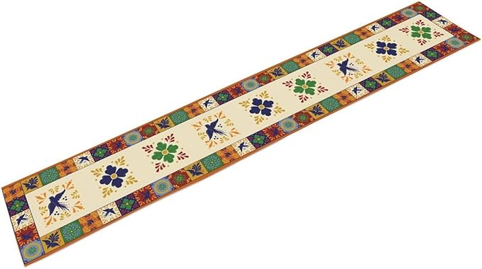 Mexican Table Runner, Orange Floral Birds Mexico Talavera Ceramic Dia De Los Muertos Coffee Table Center Decor for Family Home Kitchen and Dining Farmhouse Indoor Outdoor Table Decorations, 13" X 108"