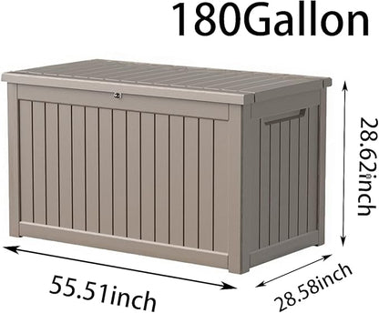 Waterproof Outdoor Resin Deck Box with Lockable Lid, Easy Assembly Features and Convenient Handles For Cushion, Pillows and other Patio Furniture (180 Gallon Grey)