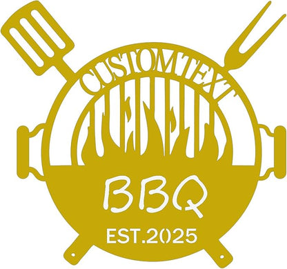 Custom BBQ Metal Sign, Personalized Grill Name Plate with LED Light, 1.2MM Thick Magnetic Installation, Unique Gift for Chefs & Backyard Kitchen Wall Decor (Style A)