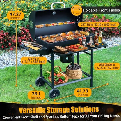 Charcoal BBQ Grills Outdoor: Spacious Barrel Barbecue Grill - Image 4