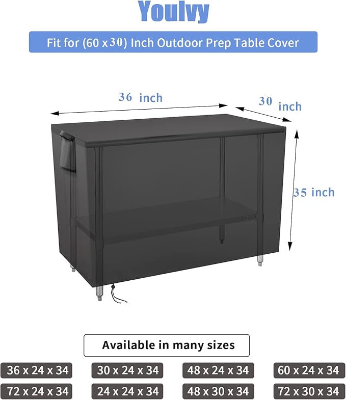 Outdoor Prep Table Cover 36 Inch,Waterproof Patio Stainless Steel Metal BBQ Table Cover All Season Protection for Outdoor Table - 36 x 30 x 35 Inch
