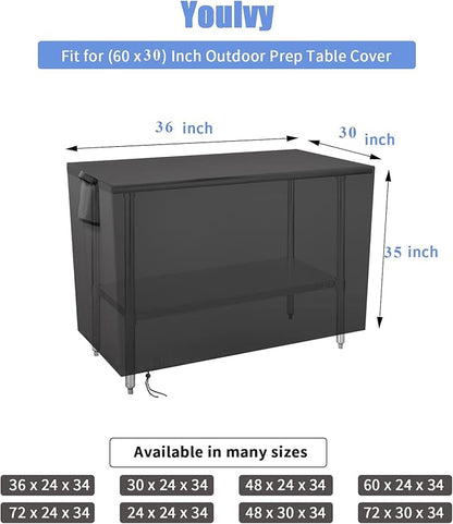 Outdoor Prep Table Cover 36 Inch,Waterproof Patio Stainless Steel Metal BBQ Table Cover All Season Protection for Outdoor Table - 36 x 30 x 35 Inch