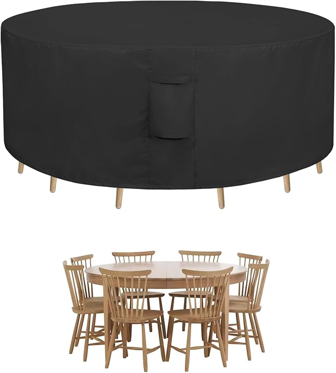 Easy-Going Round Patio Furniture Cover Waterproof Outdoor Dining Table and Chair Cover Anti-UV Outside Sectional Sofa Set Covers (96"DIA x 28"H, Black)