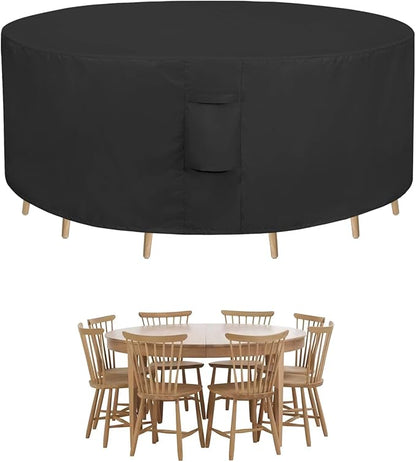 Easy-Going Round Patio Furniture Cover Waterproof Outdoor Dining Table and Chair Cover Anti-UV Outside Sectional Sofa Set Covers (62"DIA x 28"H, Black)