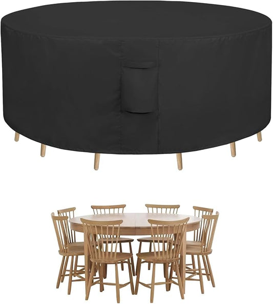 Easy-Going Round Patio Furniture Cover Waterproof Outdoor Dining Table and Chair Cover Anti-UV Outside Sectional Sofa Set Covers (62"DIA x 28"H, Black)