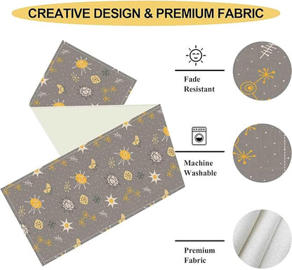 Mid Century Modern Table Runner, Retro 1950s 1960s Atomic Abstract Gray Cute Coffee Table Center Decor for Home Kitchen Dining Patio Holiday Party Indoor Outdoor Table Decorations, 13"x36" Inch