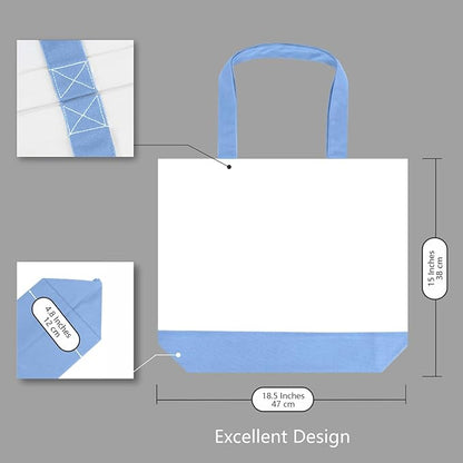 TOPDesign 1-Pack Super Strong Large 12oz Cotton Canvas Tote Bag, Reusable Grocery Shopping Cloth Bag, Fashionable Two-Tone Tote for Crafts, DIY Your Creative Designs