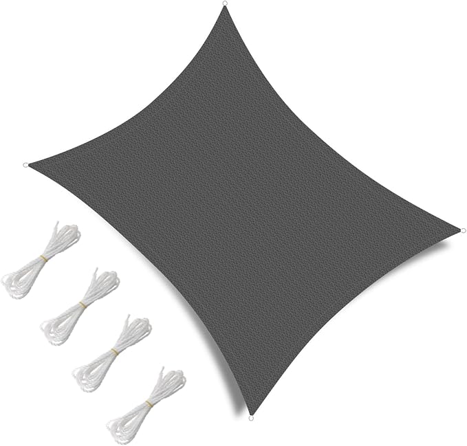 10' x 13' Rectangle Sun Shade Sail, 185 GSM HDPE, Dark Grey | 95% UV block - Image 2