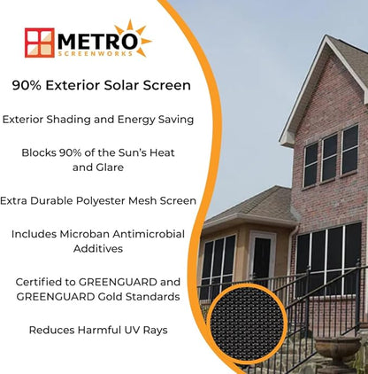 Custom Solar Screens for Windows Exterior 90% Shade - Pre-Framed Solar Window Screen Mesh - Home Improvement for Reduced Glare & Heat - UV Blocker Fabric - Fully-Assembled & Ready to Install