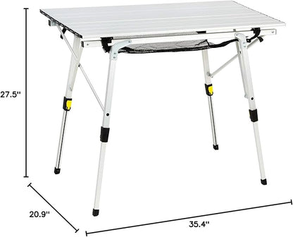 PORTAL Outdoor Folding Portable Picnic Camping Table with Adjustable Height Aluminum Roll Up Table Top Mesh Layer, Silver