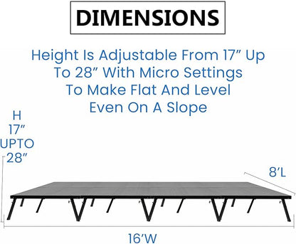 8'x16' MYSTAGE 8 Stage Platform - Portable, Folding Lightweight Aluminum Performance Deck with Adjustable Height 17"-28" - US Patented Design