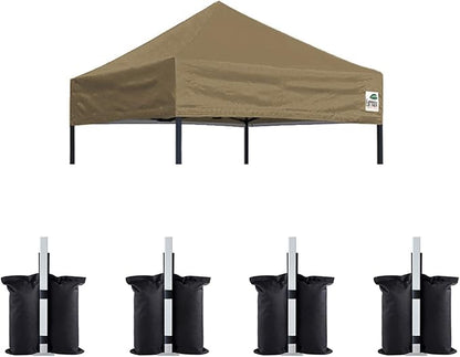 Eurmax USA Pop Up Canopy Replacement Canopy Tent Top Cover, Instant Canopy Top Cover ONLY,Bonus 4PC Pack Weight Bag (5x5,Khaki)