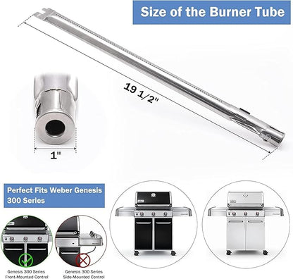 Criditpid Grill Replacement Parts for Weber Genesis 300 Series with Front Control Knob, Flavorizer Bars, Heat Deflector, Burners & Grill Grates for Weber 310 S310 E320 E330 S330 EP310 Grills