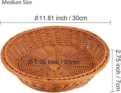 RT&BS 2pcs Round Wicker Bread Basket, Christmas Food Baskets, Eco-Friendly Sturdy Stackable Fruit Basket for Kitchen, Store, Restaurant, Party (Brown, M)