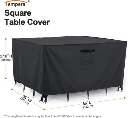 Tempera Outdoor Dining Set Cover for Outside Table and Chairs, Square Patio Table Covers for Outdoor Furniture, Anti-Fading, Windproof, 56''L x 56''W x 27.8''H, Grey