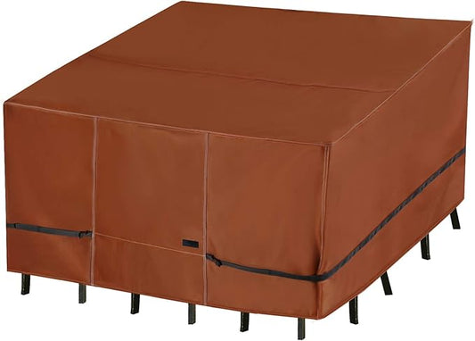 NettyPro Square Patio Table Cover 80 x 80 Inch, Waterproof 600D Heavy Duty Outdoor Furniture Covers for Dining Table and Chair Set, Brown