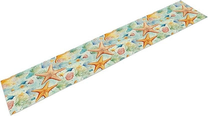 Starfish Conch Shell Table Runners, Season Coastal Marine Life Table Runners for Kitchen Dining Outdoor Home Party 13x120in