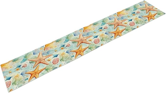 Starfish Conch Shell Table Runners, Season Coastal Marine Life Table Runners for Kitchen Dining Outdoor Home Party 13x70in