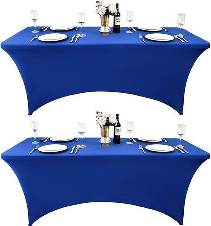 2-Pack 8ft Spandex Table Covers for Rectangle Folding Tables - Washable Elastic Tablecloth - Ultimate Fitted Table Protector for Birthday Parties, Trade Shows, Banquet