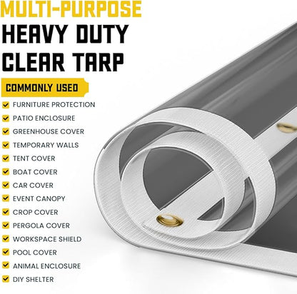 Core Tarps 20 Mil Extreme Heavy Duty Clear Tarp with Gromments - 12x16ft Super Clear Tarps Heavy Duty Waterproof Vinyl Tarpaulin, Transparent Tarp for Outdoor, Camping & Construction, Clear Grey