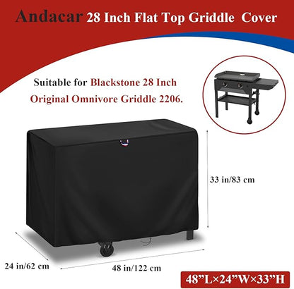 Griddle Cover for Blackstone 28 Inch Original Omnivore Griddle 2206, Outdoor Flat Top Grill Cover for 2 Burner Griddle Heavy Duty Waterproof Gas Grill Covers - 48" L×24" W×33" H, Black