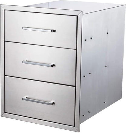 yuxiangBBQ Outdoor Kitchen Drawers Stainless Steel 3-Drawer BBQ Drawer 18" W x 23" H x 23" D Enclosed Built-in Drawer Flush Mount for Outdoor Kitchens & BBQ Islands
