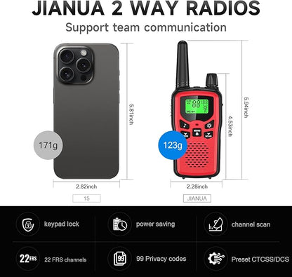 Walkie Talkies for Adult Long Range, 6 Pack Rechargeable 2 Way Radios, LED Flashlight Hiking Accessories Camping Gear Gifts for Kids Family Emergency