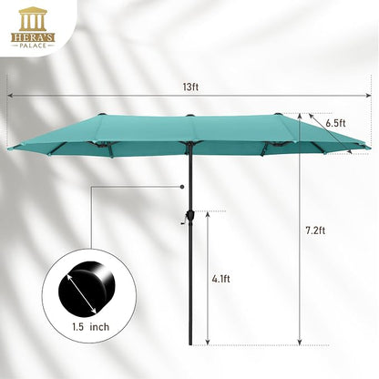 13 ft Large Double-Sided Patio Umbrella, Outdoor Umbrella, Turquoise | HERA'S - Image 6