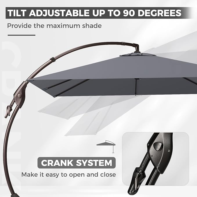 Grand patio Sunbrella 10x10 FT Large Cantilever Square Umbrella, Charcoal | - Image 6