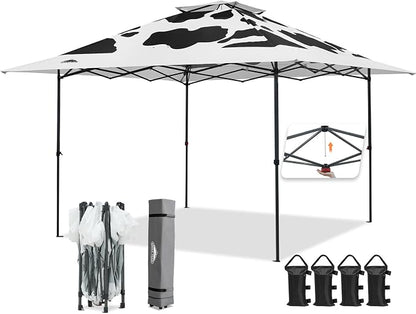 EAGLE PEAK 13x13 Pop Up Canopy Tent, Auto Extended Eaves, Cow Print | Easy Setup by EAGLEPEAK