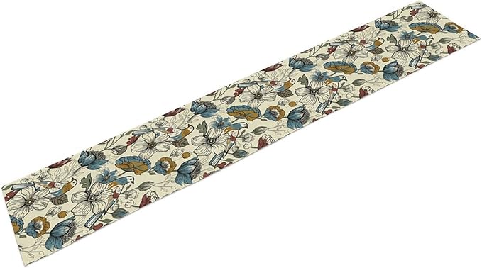 Boho Flower Birds Table Runner,Vintage Floral Aesthetic Art Table Decoration for Kitchen Dining Table Holiday Indoor Outdoor Home Party Decor 13x90in