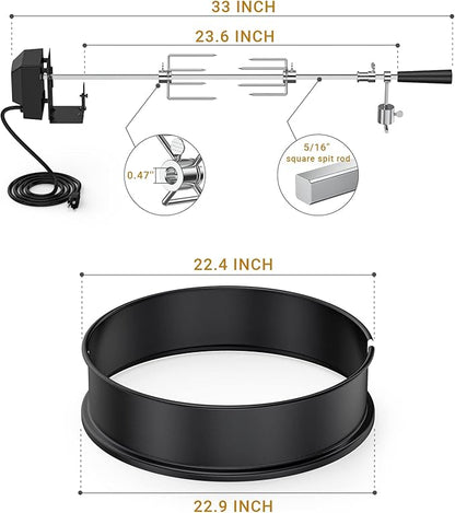 onlyfire Universal High-Temp Resistance Black Coated Steel Charcoal Kettle Rotisserie Ring Kit for Weber 2290 and Other Models