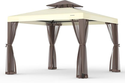 10’x10’ Patio Gazebo Canopy Tent w/Removable Netting, Ventilated Double-tier Top by GOJOOASIS