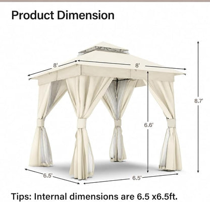 8'x8' Outdoor Gazebo, Metal Frame Heavy Duty Patio Canopy Tent Shelter - Image 2