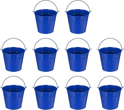 Small Metal Buckets, Mini Buckets with Handle Galvanized Colored Tin Pail Containers Basket Party Supplies - Fit for (Halloween - Classroom Crafts) 5" & 10Pcs & Dark Blue