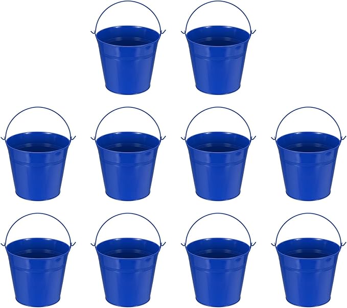 Small Metal Buckets, Mini Buckets with Handle Galvanized Colored Tin Pail Containers Basket Party Supplies - Fit for (Halloween - Classroom Crafts) 6" & 10Pcs & Dark Blue