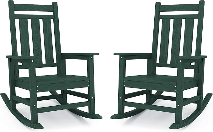 Oversized Outdoor Rocking Chair Set of 2, HDPE Patio Rockers by KINGYES